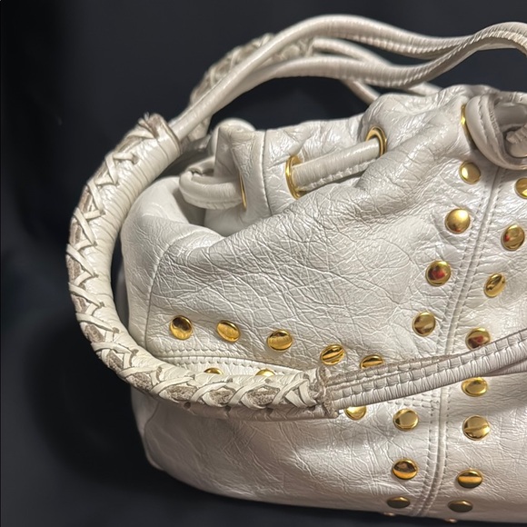 Sabina Elegant white soft Leather Bag with Gold Accents 80s - Picture 3 of 14